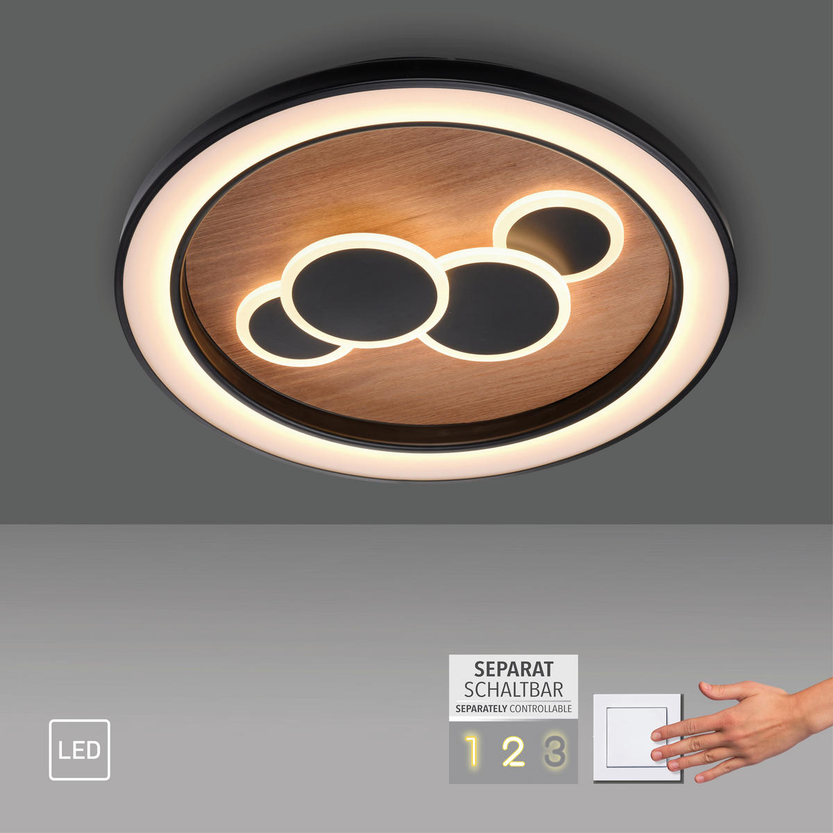 LED-DECKENLEUCHTE 60/60/8 cm   - Natur, Holz (60/60/8cm)