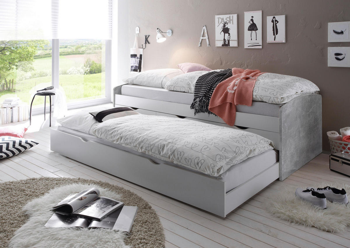 AUSZIEHBETT 90/200 cm Grau, Weiss  - Weiss/Schwarz, Konventionell, Holzwerkstoff/Kunststoff (90/200cm) - MID.YOU
