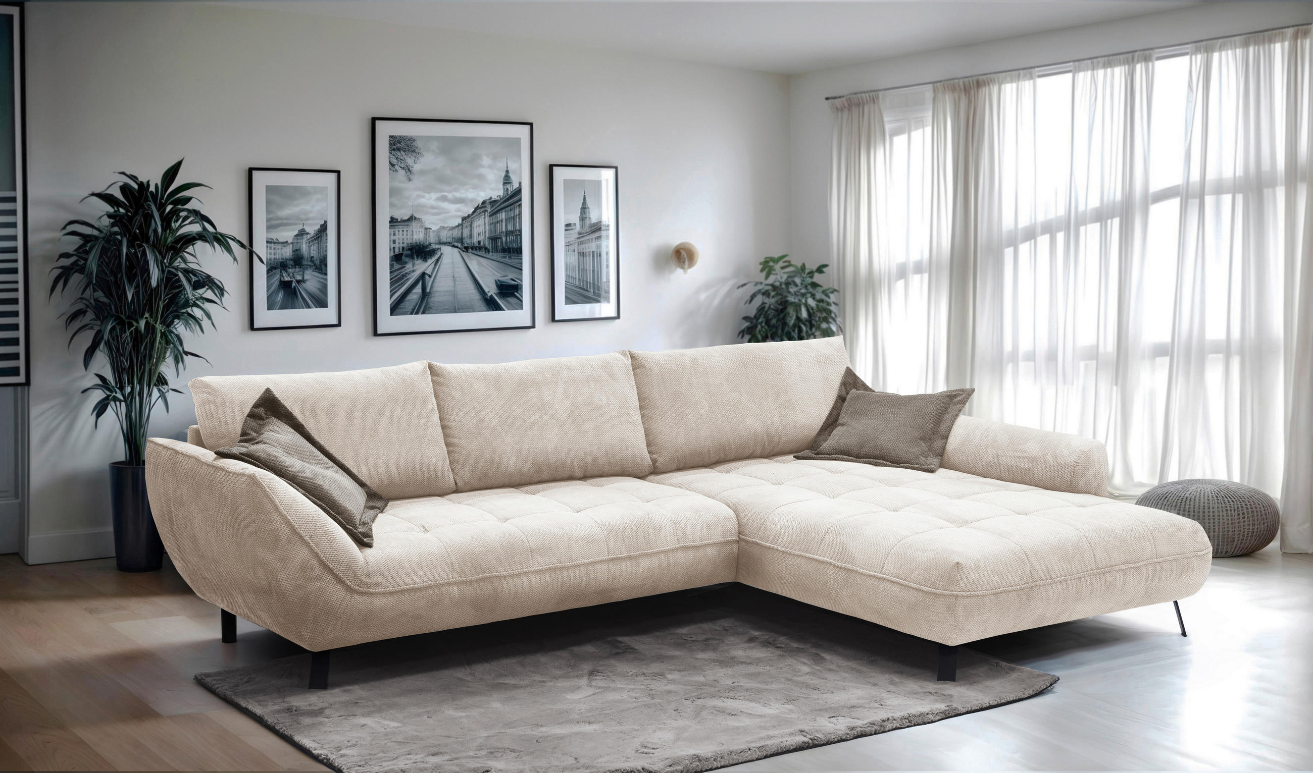 ECKSOFA BIARRITZ Beige, Hellbraun Struktur  - Hellbraun/Beige, Design, Textil/Metall (324/205cm) - Livetastic