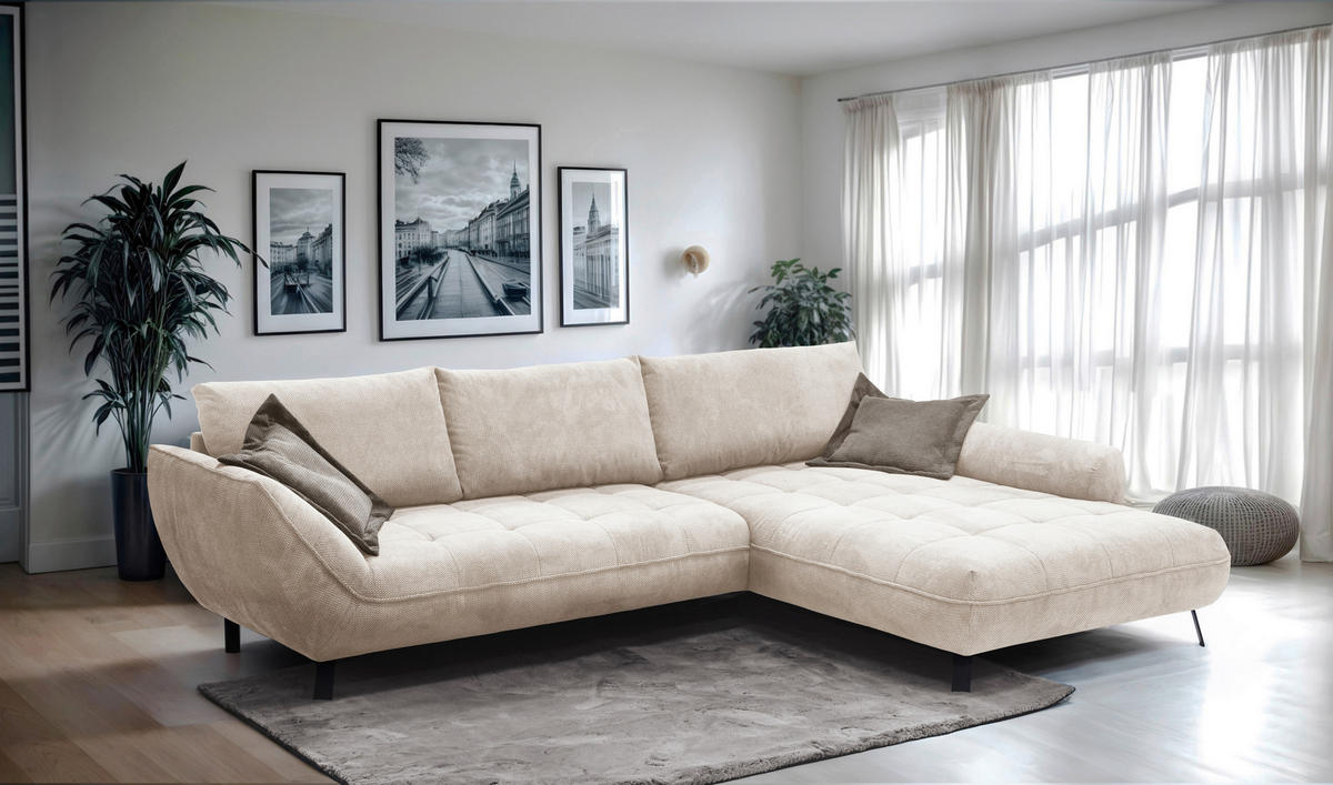 ECKSOFA BIARRITZ Beige, Hellbraun Struktur  - Hellbraun/Beige, Design, Textil/Metall (324/205cm) - Livetastic