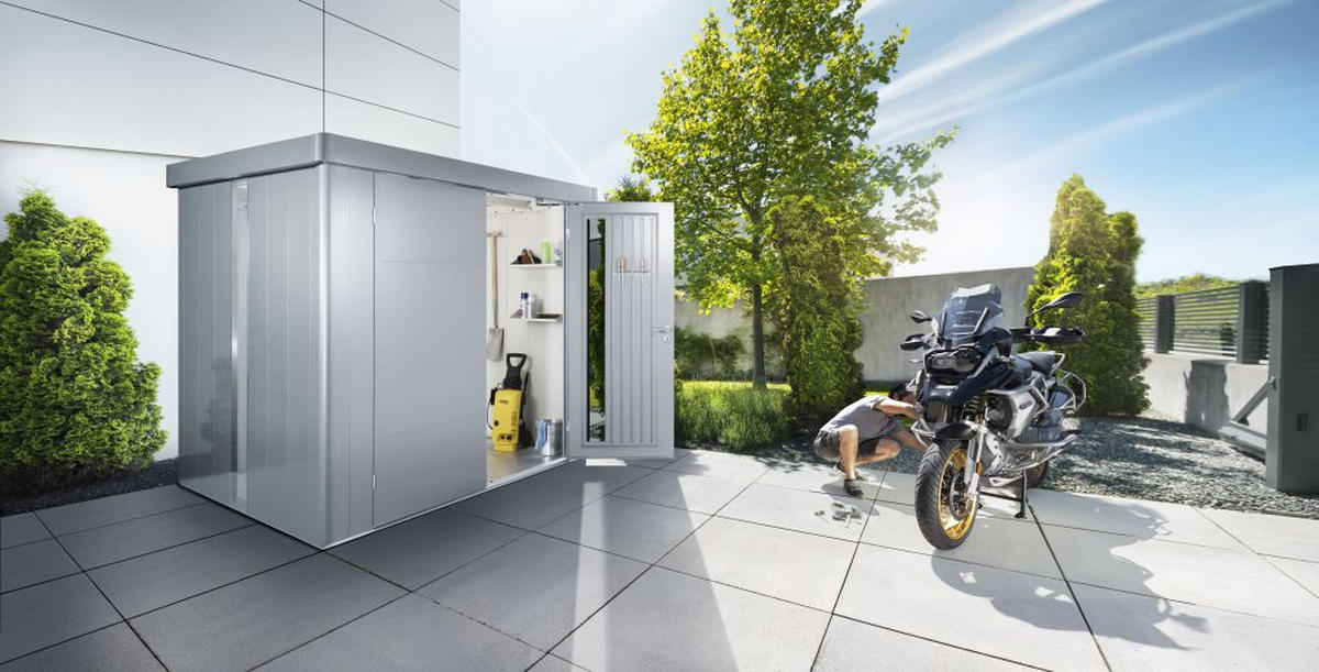 GERÄTEHAUS 236/222/180 cm  - Graphitfarben/Grau, Design, Metall (236/222/180cm) - Biohort