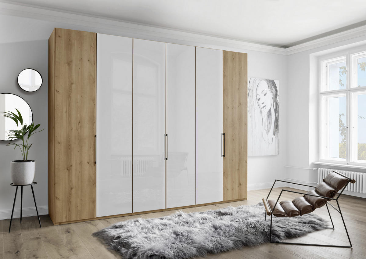 DREHTÜRENSCHRANK 300/236/58 cm 6-türig  - Schieferfarben/Eiche Bianco, KONVENTIONELL, Glas/Holzwerkstoff (300/236/58cm) - Dieter Knoll
