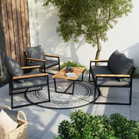 GARTENSET Webstoff Akazie Hartholz Stahl  - Schwarz/Akaziefarben, Design, Holz/Textil (262/134/69cm) - Ambia Garden