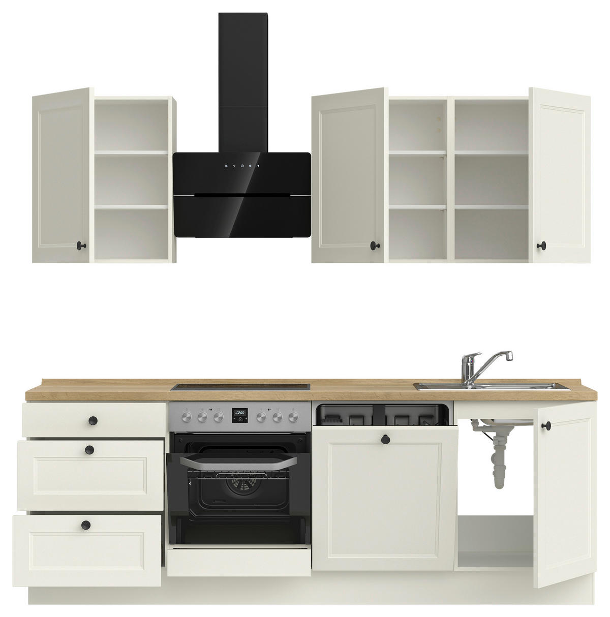 KÜCHENBLOCK 240 cm   in Weiß, Eichefarben  - Eichefarben/Schwarz, MODERN, Holzwerkstoff/Metall (240cm) - Nobilia