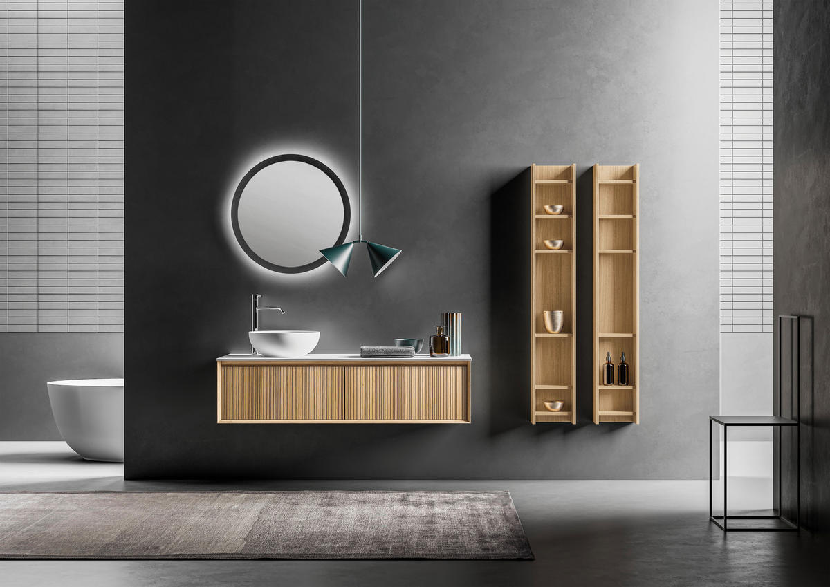 BADEZIMMER  in 140 cm  - Hellbraun/Weiß, Design, Holzwerkstoff/Stein (140cm) - Belluti