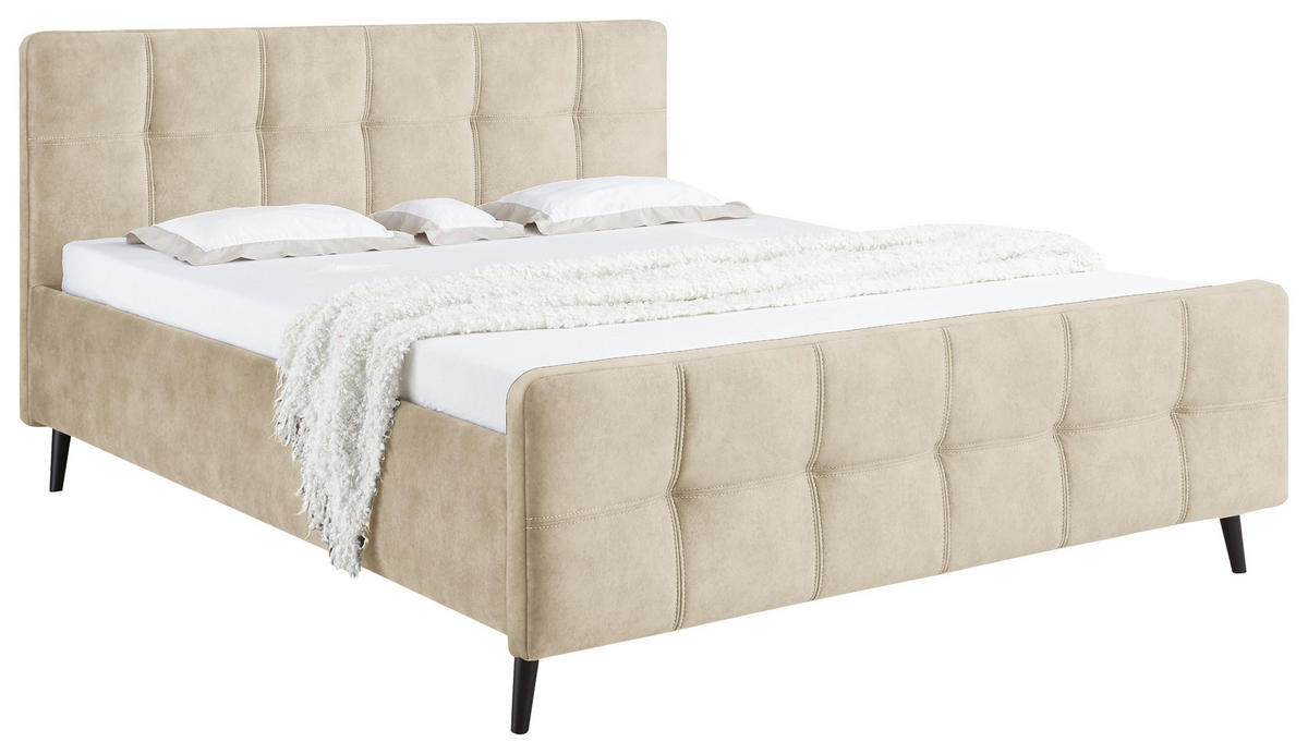 POLSTERBETT 180/200 cm  in Creme  - Creme/Schwarz, Basics, Holz/Holzwerkstoff (180/200cm) - MID.YOU