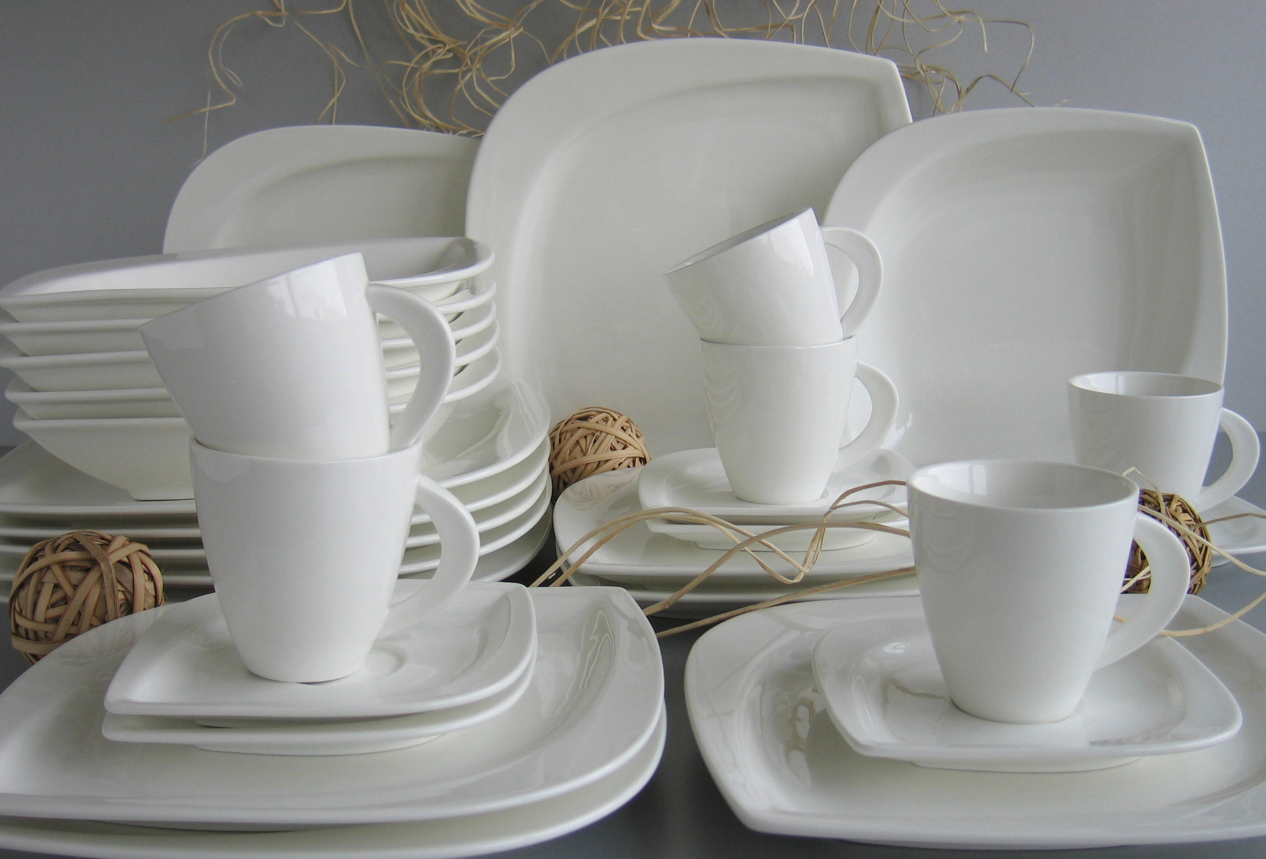 KOMBINOVANÁ SOUPRAVA, 30dílné, porcelán - bílá, keramika (37.5/32.5/40cm) - Creatable