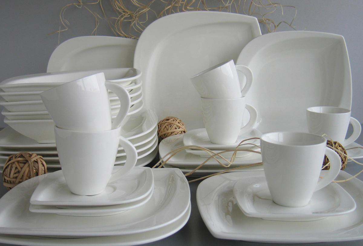 KOMBINOVANÁ SOUPRAVA, 30dílné, porcelán - bílá, keramika (37.5/32.5/40cm) - Creatable