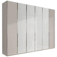 DREHTÜRENSCHRANK in Grau, Weiss  - Chromfarben/Weiss, Modern, Glas/Holzwerkstoff (300/216/58cm) - Novel