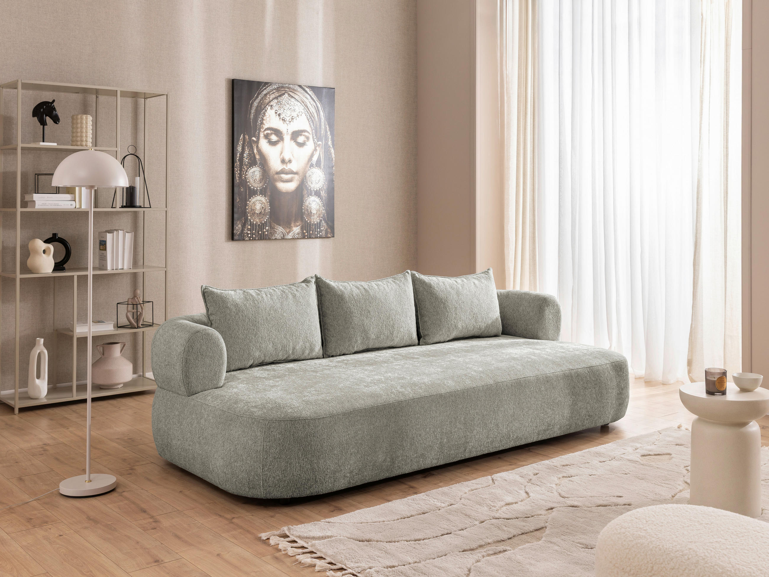 BIGSOFA in Chenille Hellgrau - Hellgrau/Schwarz, Design, Kunststoff/Textil (240/76/122cm) - Livetastic