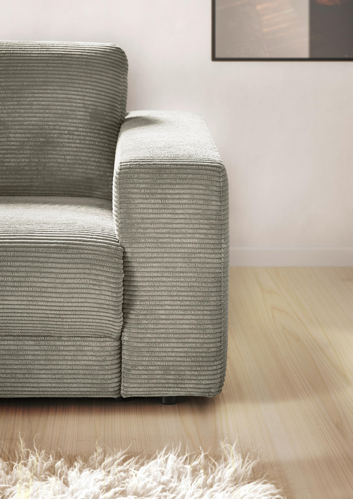 ECKSOFA inkl. Relaxfunktion in Cord Graubraun  - Graubraun/Schwarz, Design, Kunststoff/Textil (168/296cm) - Pure Home Lifestyle