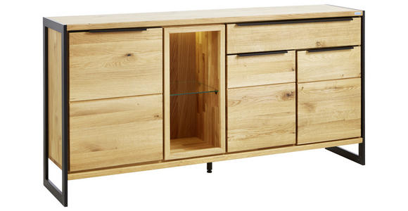 SIDEBOARD Wildeiche massiv Eichefarben - Eichefarben/Schwarz, Natur, Glas/Holz (178,2/90/41cm) - Linea Natura