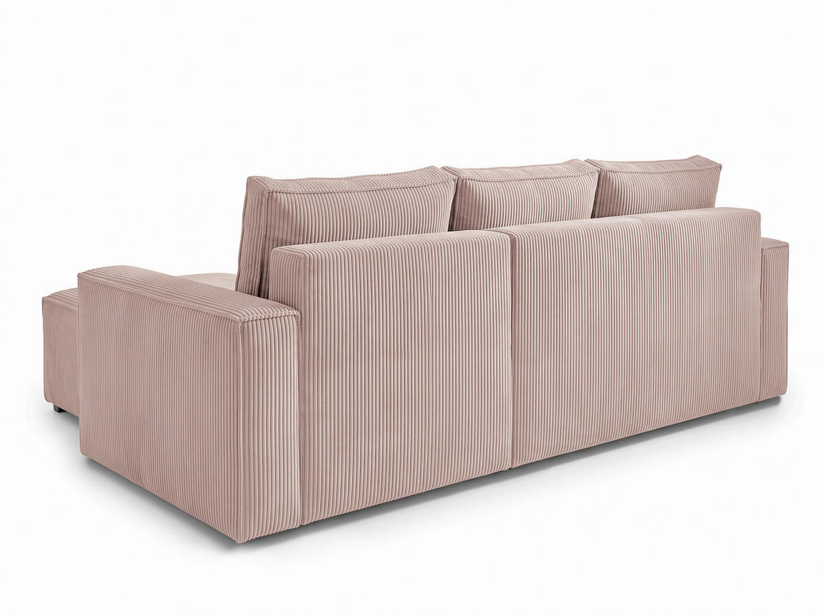 ECKSOFA Rosa Cord Rückenkissen, Bettkasten, Schlaffunktion, Rücken echt, Liegefläche im Originalstoff  - Schwarz/Rosa, MODERN, Kunststoff/Textil (232/140cm) - Xora