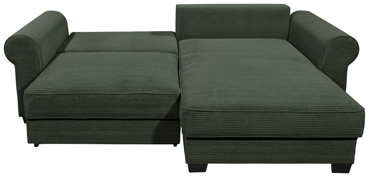 ECKSOFA in Cord Dunkelgrün  - Dunkelgrün/Schwarz, Basics, Kunststoff/Textil (255/92/185cm) - MID.YOU
