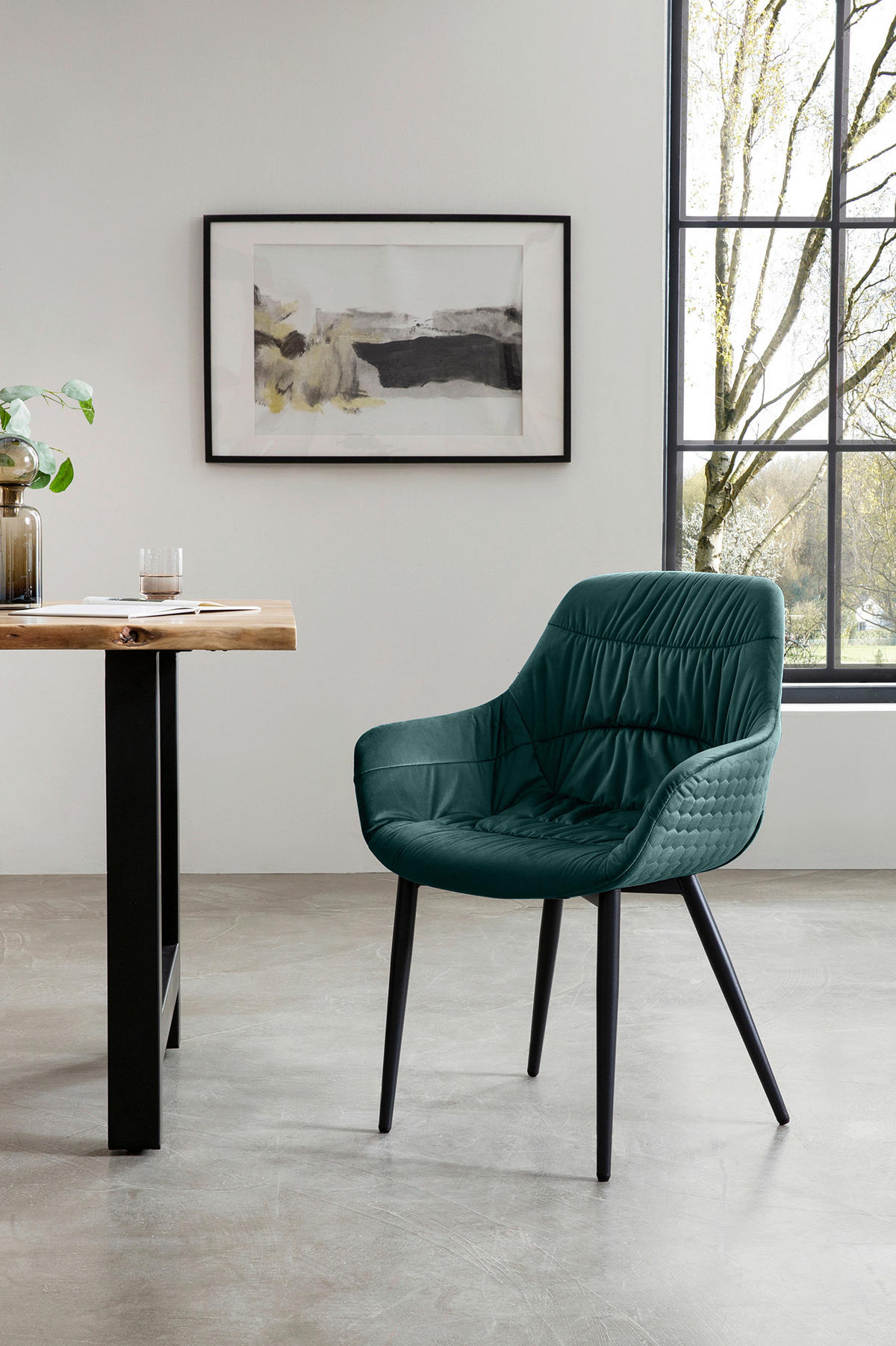 TISCHGRUPPE Naturfarben, Waldgrün  - Waldgrün/Naturfarben, MODERN, Holz/Textil (160/85/76,5cm) - Livetastic