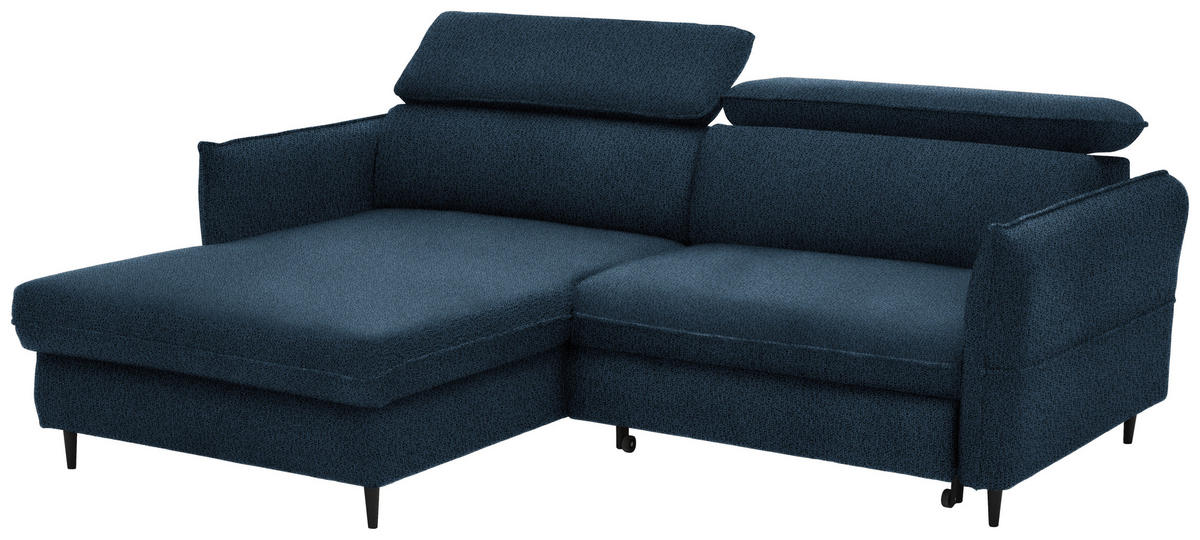 ECKSOFA in Flachgewebe Dunkelblau  - Schwarz/Dunkelblau, Design, Holz/Textil (185/232cm) - Stylife