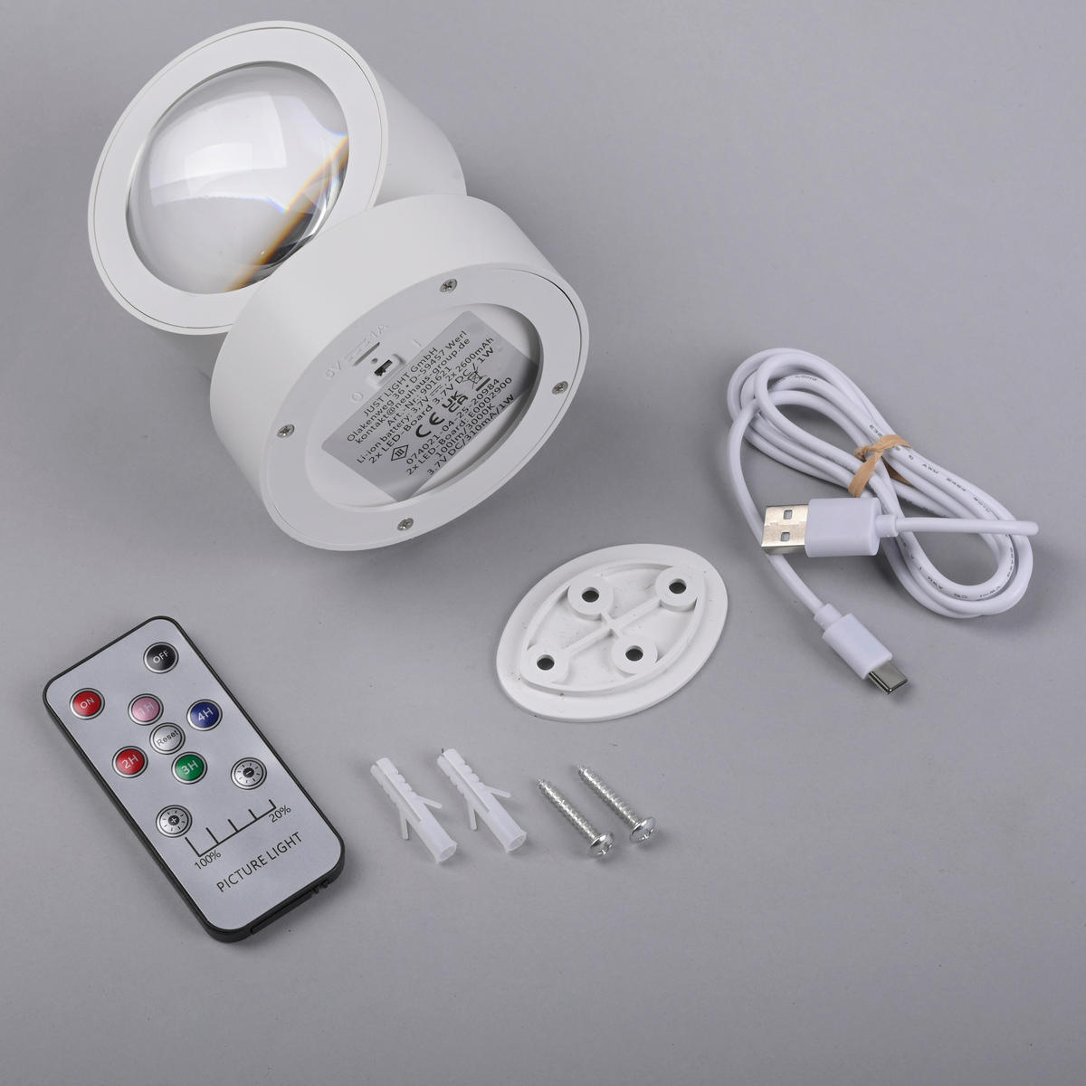 AKKU-WANDLEUCHTE 12,4/9/9 cm   - Weiß, KONVENTIONELL, Kunststoff/Metall (12,4/9/9cm)