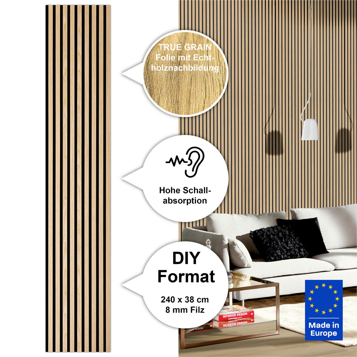 AKUSTIKPANEEL Economico Eichefarben {item.attr('912-5560),[ ]}240/38/1,65 cm  - Eichefarben, Basics, Holzwerkstoff/Kunststoff (240/38/1,65cm)