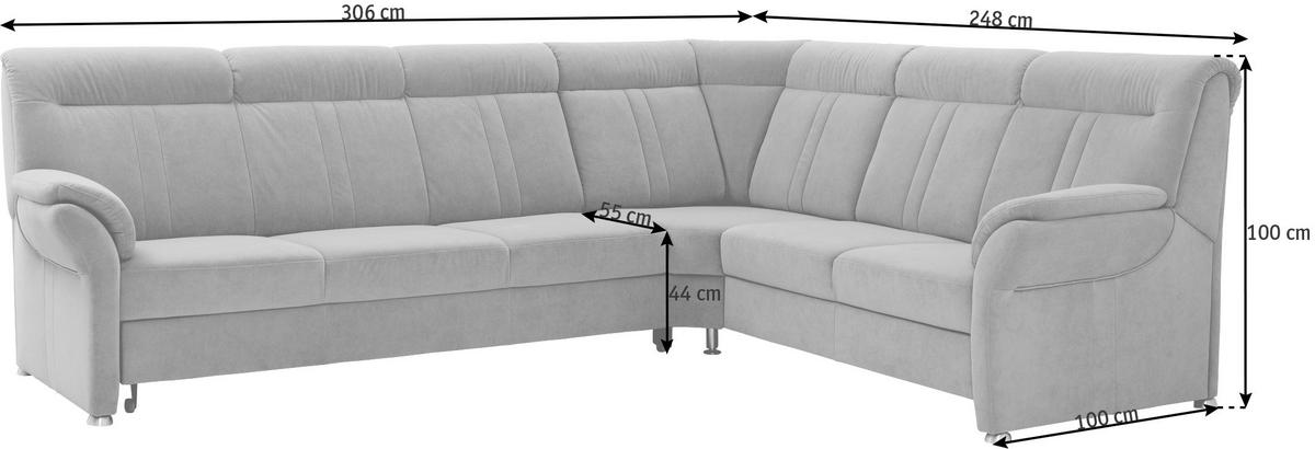 ECKSOFA Beige Velours, beflockt  - Beige/Silberfarben, KONVENTIONELL, Textil/Metall (306/248cm) - Beldomo Comfort