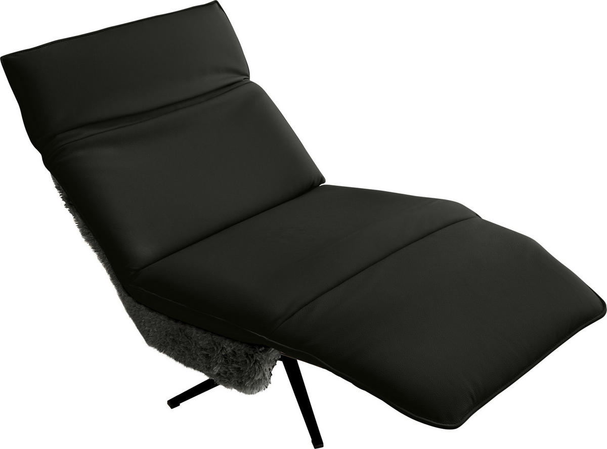 SESSEL in Hochflor Echtleder Anthrazit, Schwarz  - Anthrazit/Schwarz, Design, Leder/Textil (84/65/91cm) - Koinor