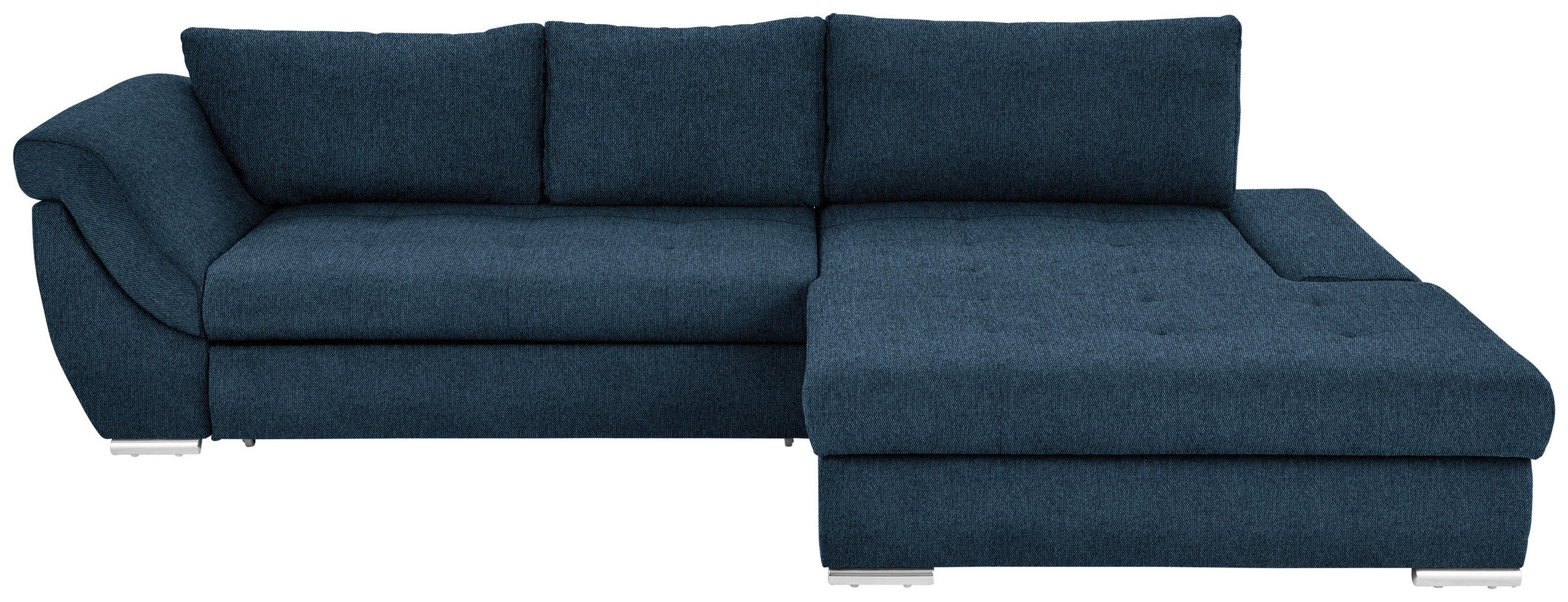 ECKSOFA Dunkelblau Flachgewebe Rückenkissen, Bettkasten, Schlaffunktion, Rücken echt, Liegefläche im Originalstoff  - Silberfarben/Dunkelblau, Design, Textil/Metall (306/174cm) - Carryhome