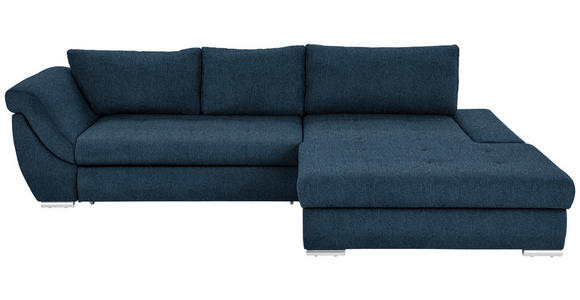 ECKSOFA  in Flachgewebe Dunkelblau Rückenkissen, Bettkasten, Schlaffunktion, Rücken echt, Liegefläche im Originalstoff  306/174 cm  - Silberfarben/Dunkelblau, Design, Textil/Metall (306/174cm) - Carryhome