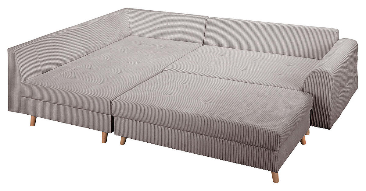 ECKSOFA inkl. Hocker Ariella Grau Cord  - Naturfarben/Grau, Design, Holz/Textil (161/231cm) - Livetastic