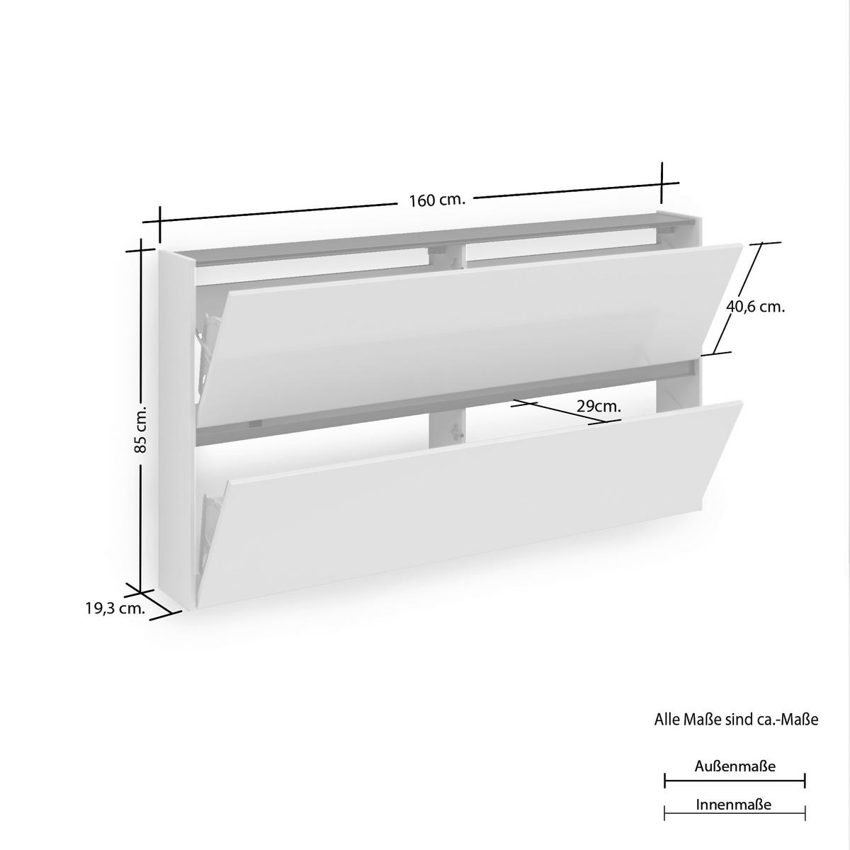 SCHUHKIPPER  in 160/85/19 cm  - Weiß Hochglanz, Design, Holzwerkstoff (160/85/19cm) - home24