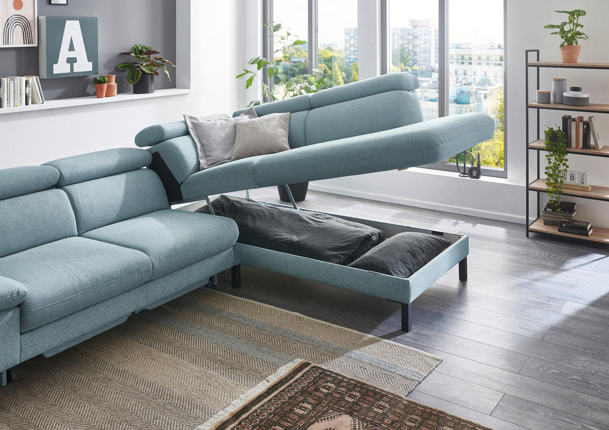 SJEDEĆA GARNITURA drvni materijal, drvo, tekstil  tirkizna, plavkastosiva   - tirkizna/plavkastosiva, Moderno, drvni materijal/drvo (272/217cm) - Pure Home Comfort