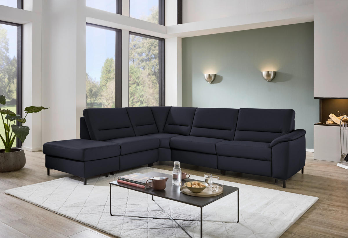 ECKSOFA  in Echtleder Dunkelblau  249/290 cm  - Schwarz/Dunkelblau, KONVENTIONELL, Leder/Metall (249/290cm) - Beldomo Premium