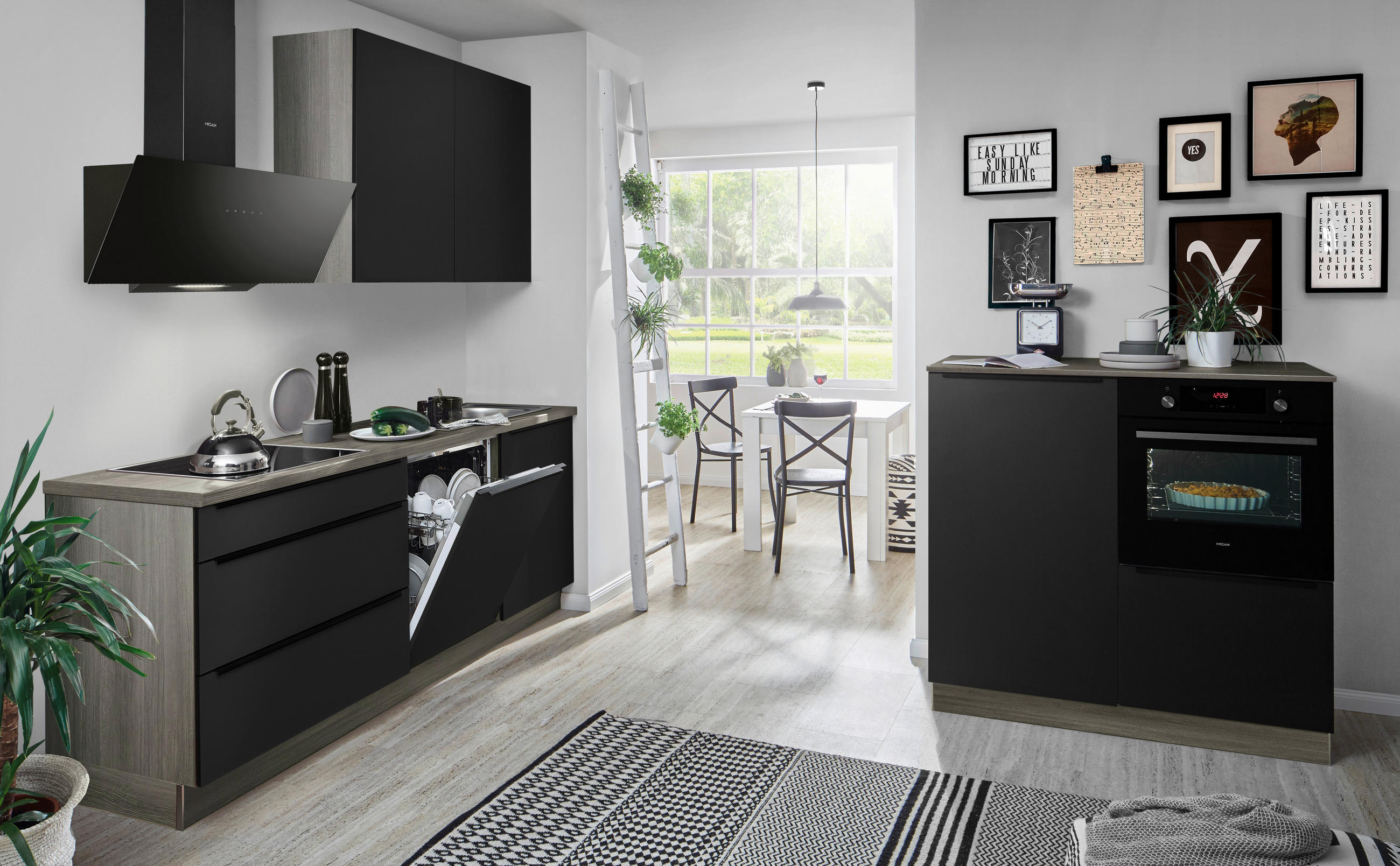 KÜCHENLEERBLOCK  210/120 cm  in Schwarz, Eiche grau  - Eiche grau/Schwarz, Design, Holzwerkstoff/Metall (210/120cm) - Welnova