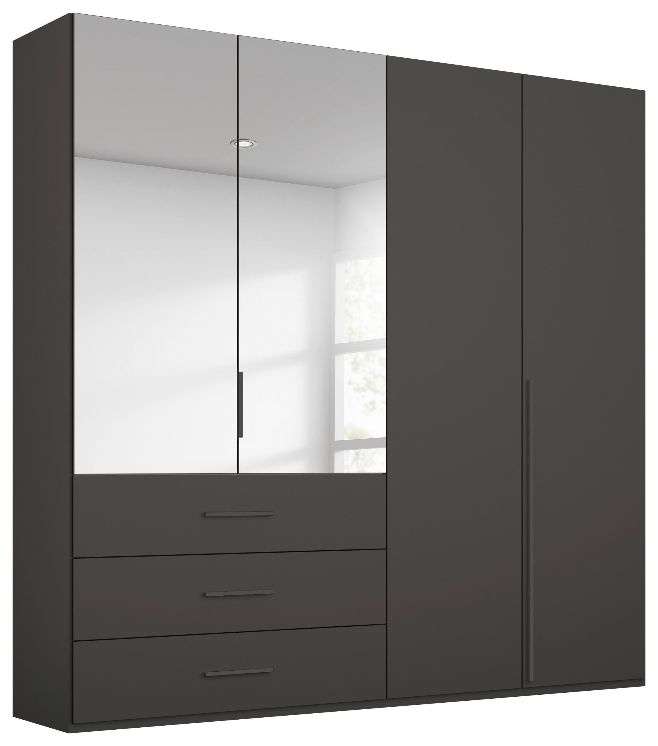 DREHTÜRENSCHRANK 201/223/60 cm,  in Graphitfarben, 4-türig  - Graphitfarben, Design, Glas/Holzwerkstoff (201/223/60cm) - home24