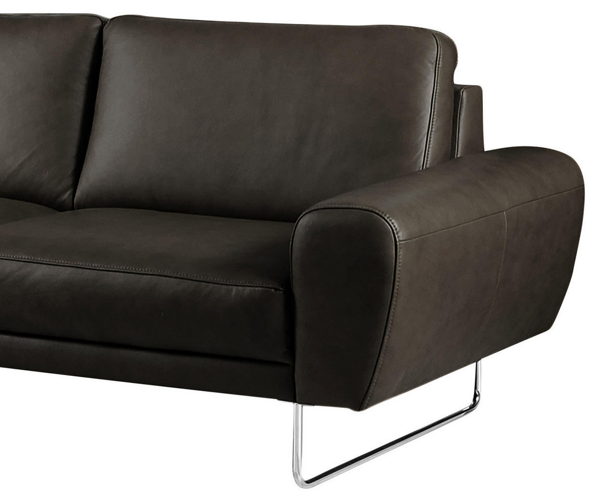 ECKSOFA in Echtleder Schwarz  - Chromfarben/Schwarz, Design, Leder/Metall (250/273cm) - Livetastic