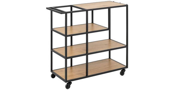 SERVIERWAGEN Schwarz, Eichefarben - Eichefarben/Schwarz, Trend, Holzwerkstoff/Metall (80/35/75cm) - Xora