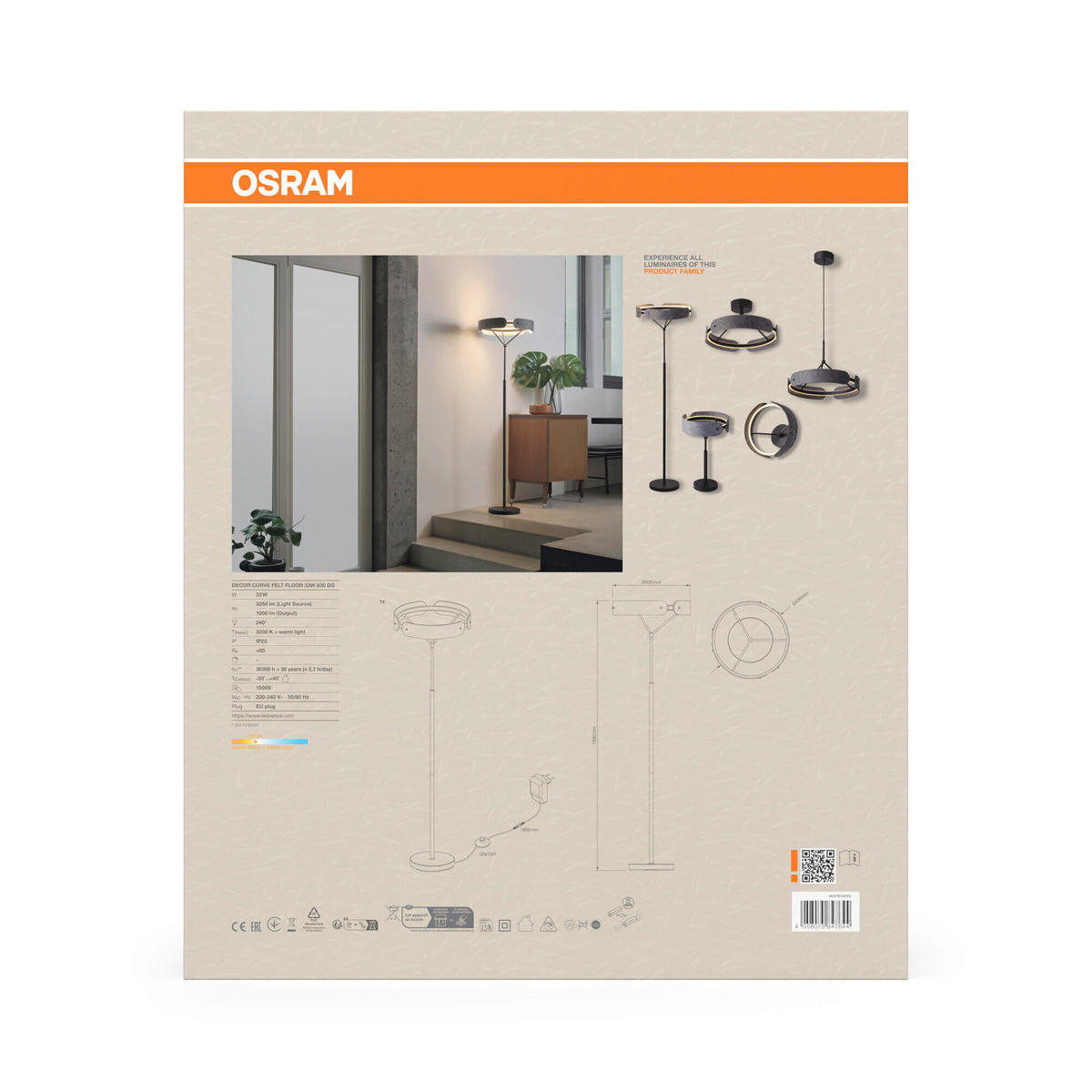 LED-STEHLEUCHTE 43/150 cm   - Dunkelgrau, Basics, Kunststoff/Textil (43/150cm) - Osram