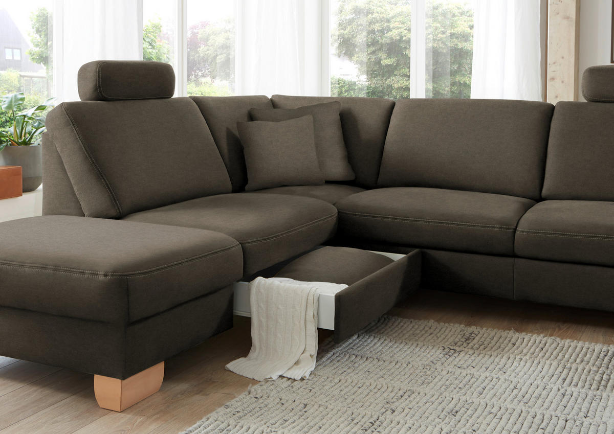 ECKSOFA in Mikrofaser Fango  - Wildeiche/Fango, Konventionell, Holz/Textil (236/286cm) - Voleo