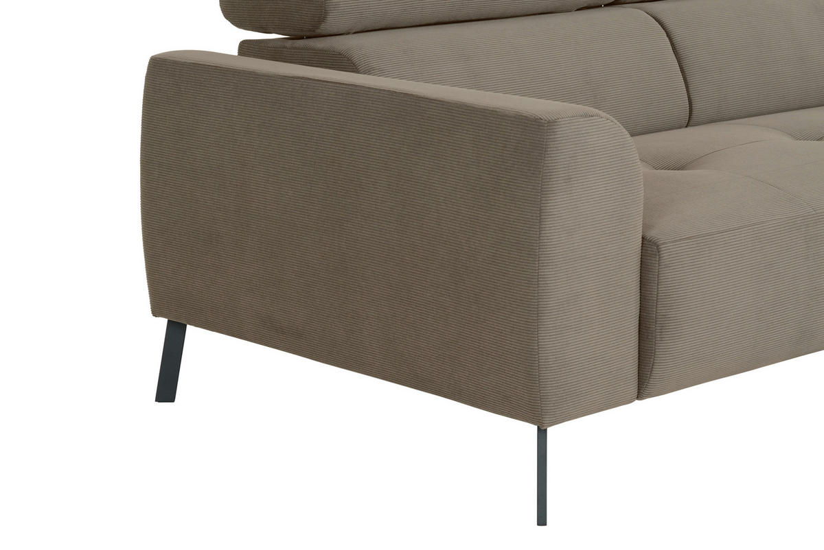 ECKSOFA in Feincord Graubraun  280/205 cm  - Graubraun/Schwarz, Design, Textil/Metall (280/205cm) - Xora