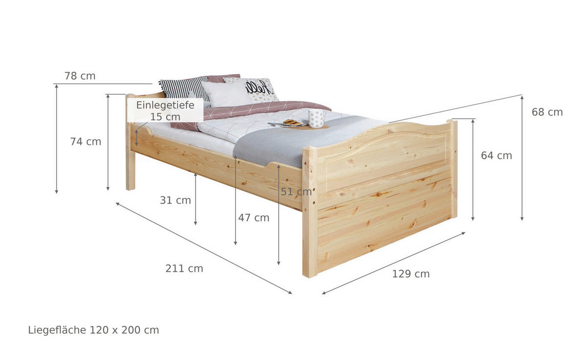STAURAUMBETT 120/200 cm  Naturfarben   - Naturfarben, Modern, Holz (120/200cm) - MID.YOU