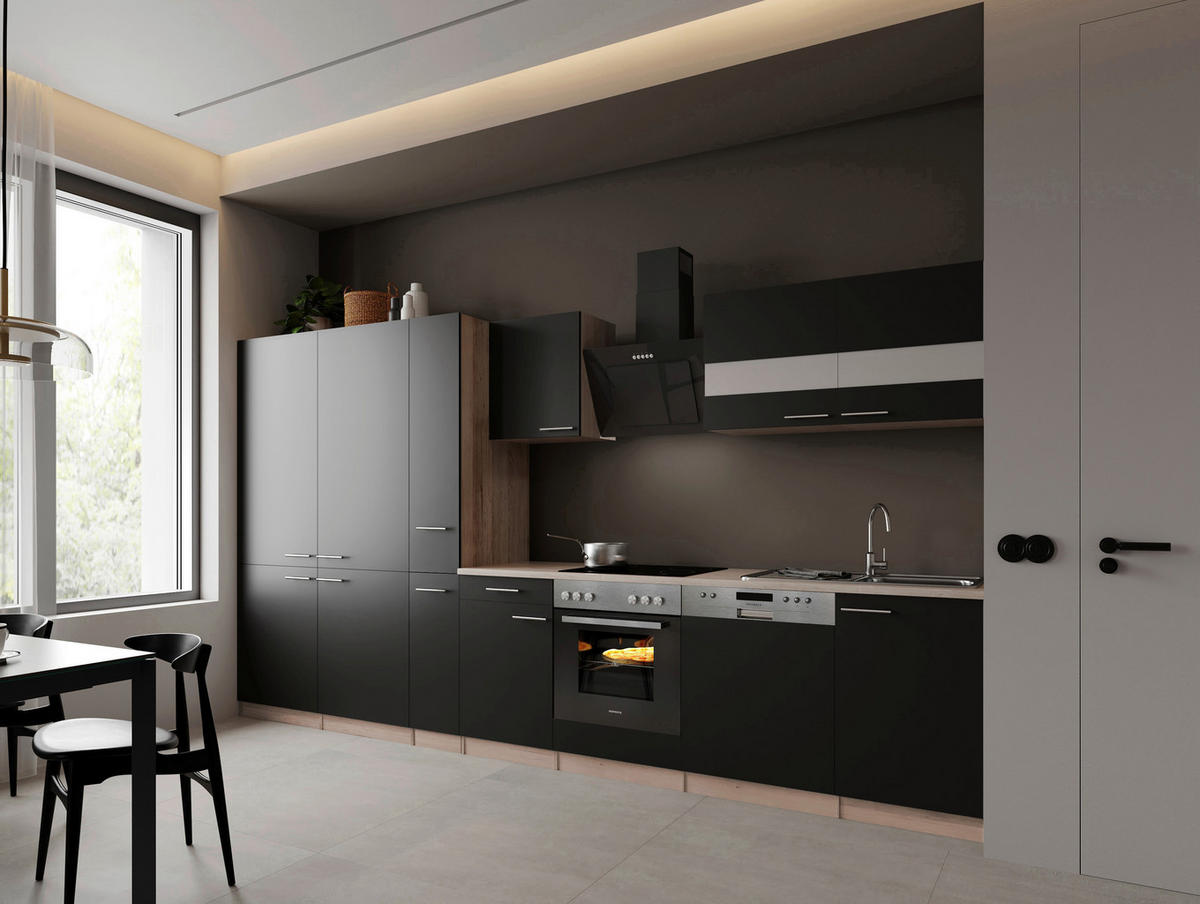 Bucătărie Standard  - culoare inox/culoare lemn stejar, Trend, metal/material pe bază de lemn (370cm) - Respekta