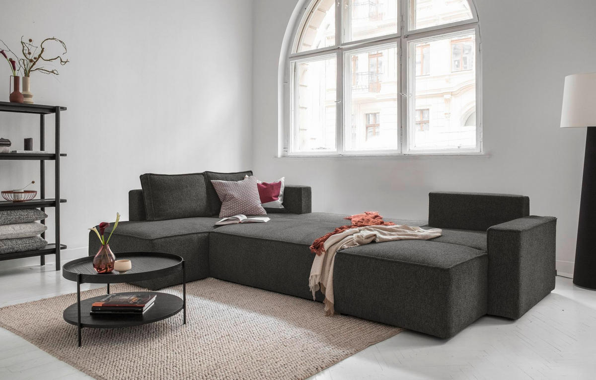 WOHNLANDSCHAFT in Dunkelgrau  - Weiss/Dunkelgrau, Design, Kunststoff/Textil (194/322/156cm) - MID.YOU