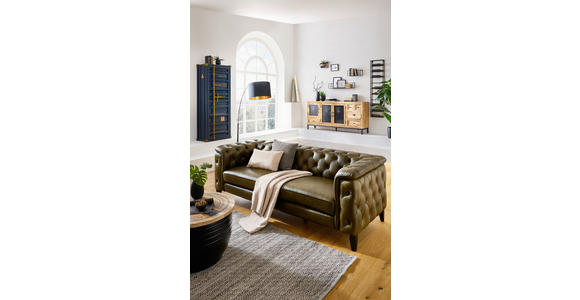 CHESTERFIELD-SOFA  in Echtleder Grün  - Schwarz/Grün, LIFESTYLE, Leder/Holz (220/77/91cm) - Ambia Home