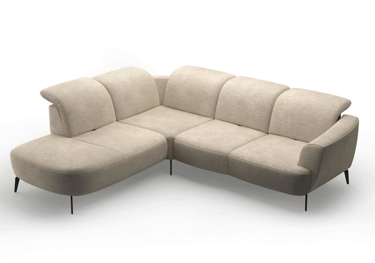 ECKSOFA in Chenille Sandfarben  267/300 cm  - Sandfarben/Schwarz, KONVENTIONELL, Textil/Metall (267/300cm) - Sit & More