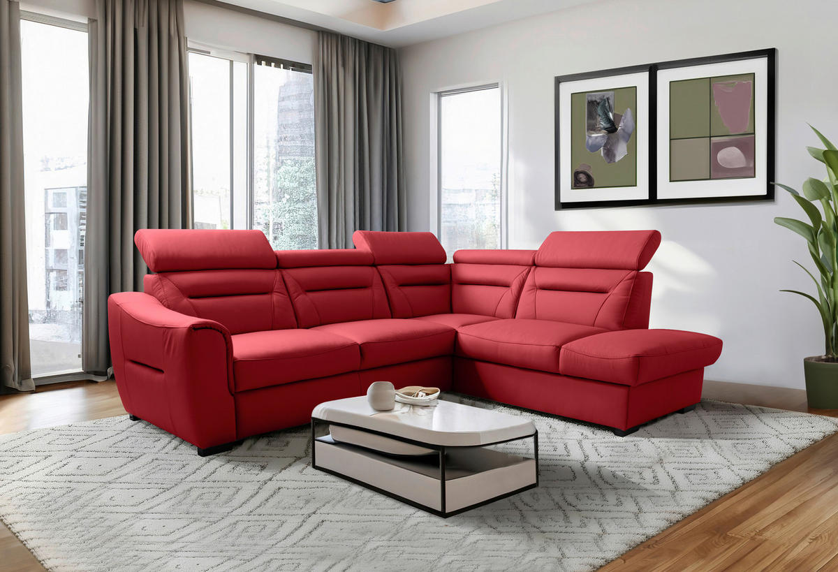ECKSOFA Lederlook Echtleder Rot  - Wengefarben/Rot, Design, Leder/Holz (260/212cm) - Celina Home