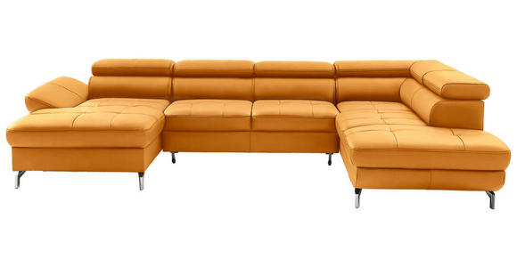 WOHNLANDSCHAFT  in Echtleder Currygelb  - Currygelb/Silberfarben, Design, Leder/Metall (170/340/220cm) - Novel