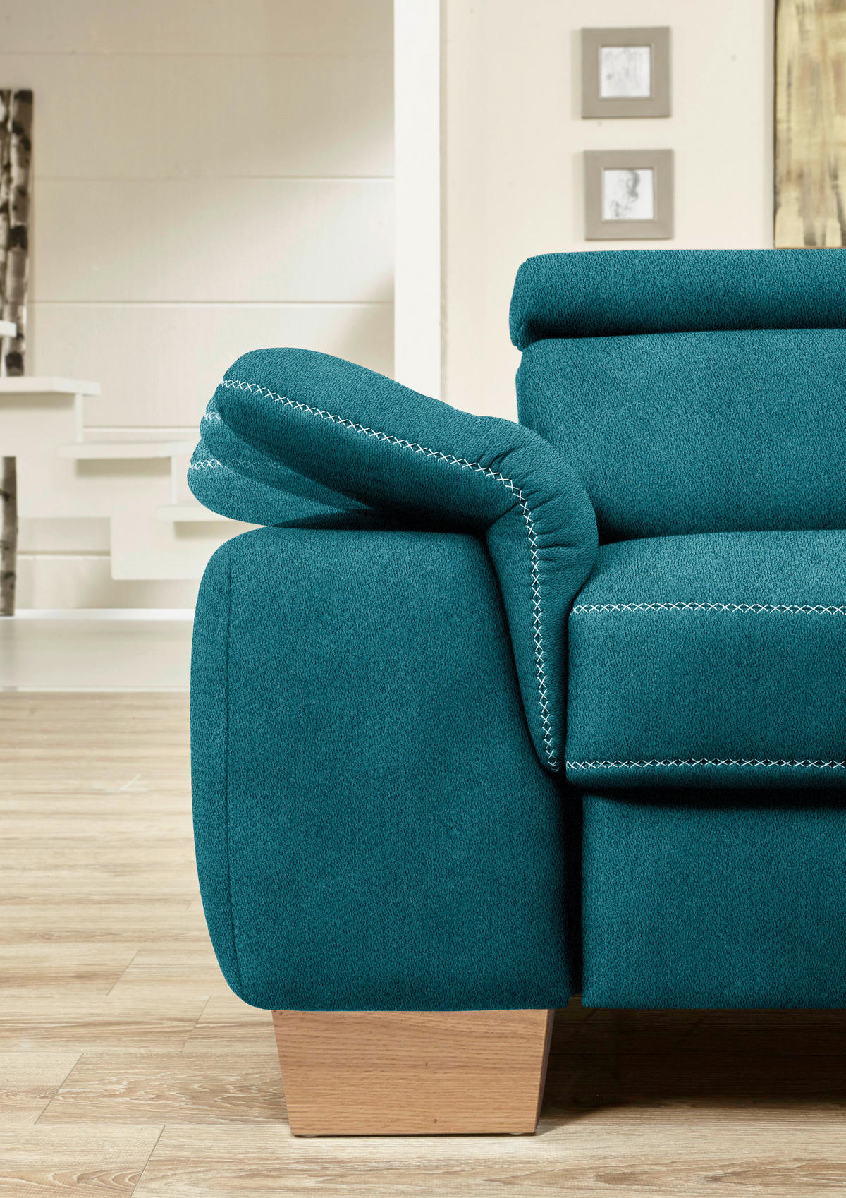ECKSOFA in Mikrofaser Petrol  - Eichefarben/Beige, Natur, Holz/Textil (226/273cm) - Beldomo System