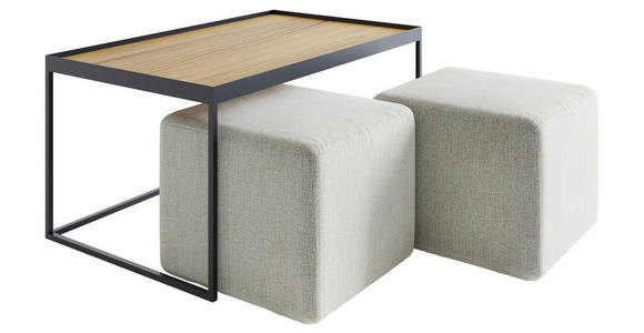 COUCHTISCHSET COLLARE Sets Eiche rechteckig Eichefarben, Hellgrau  - Eichefarben/Hellgrau, Design, Holz/Textil (100/60/49cm) - Novel