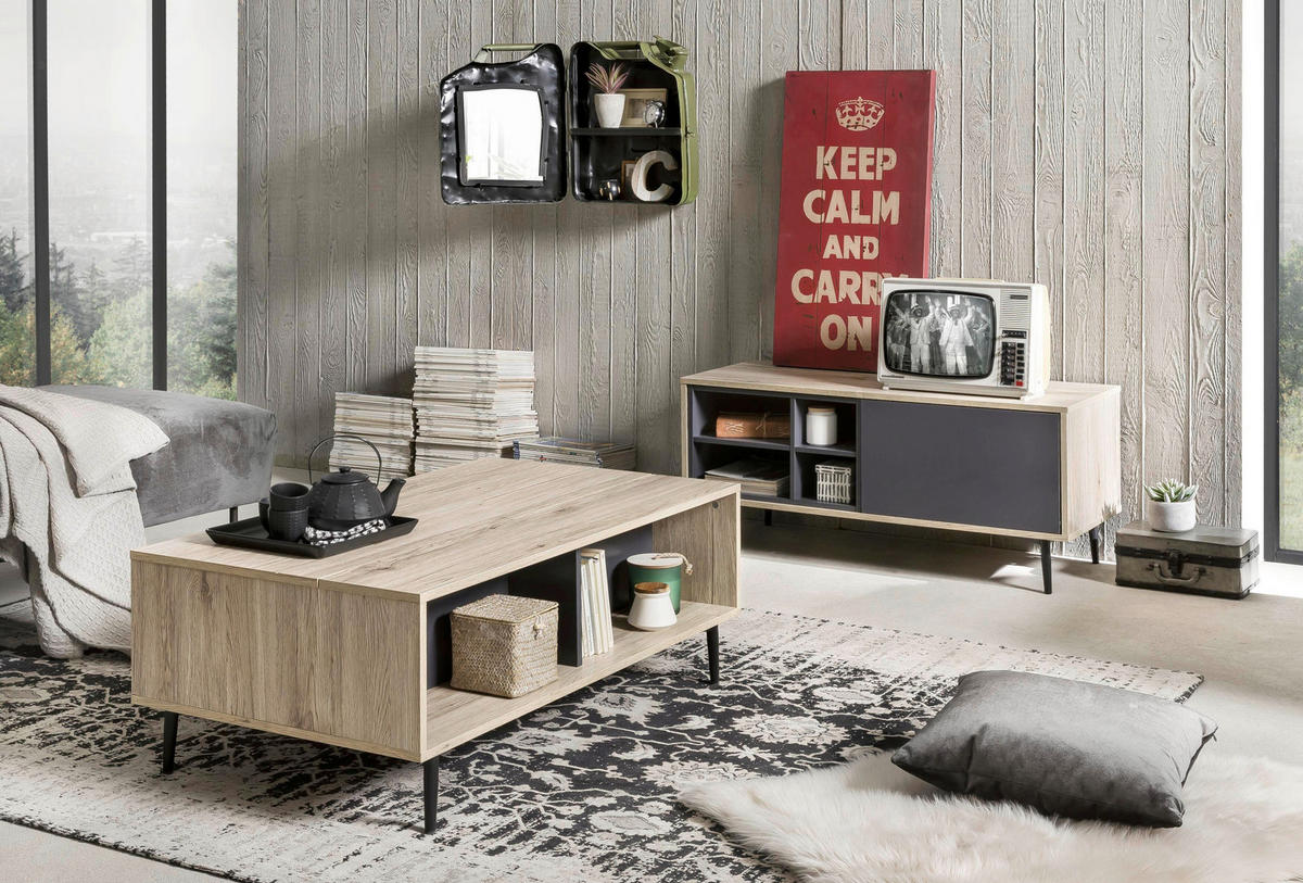 LOWBOARD  in 97,5/45/39 cm  - Anthrazit/Schwarz, Design, Holzwerkstoff/Metall (97,5/45/39cm) - Livetastic