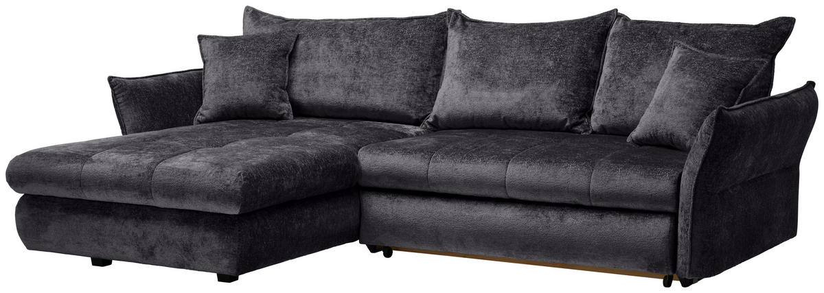 ECKSOFA in Chenille Schwarz  - Schwarz, Konventionell, Kunststoff/Textil (180/275cm) - Stylife