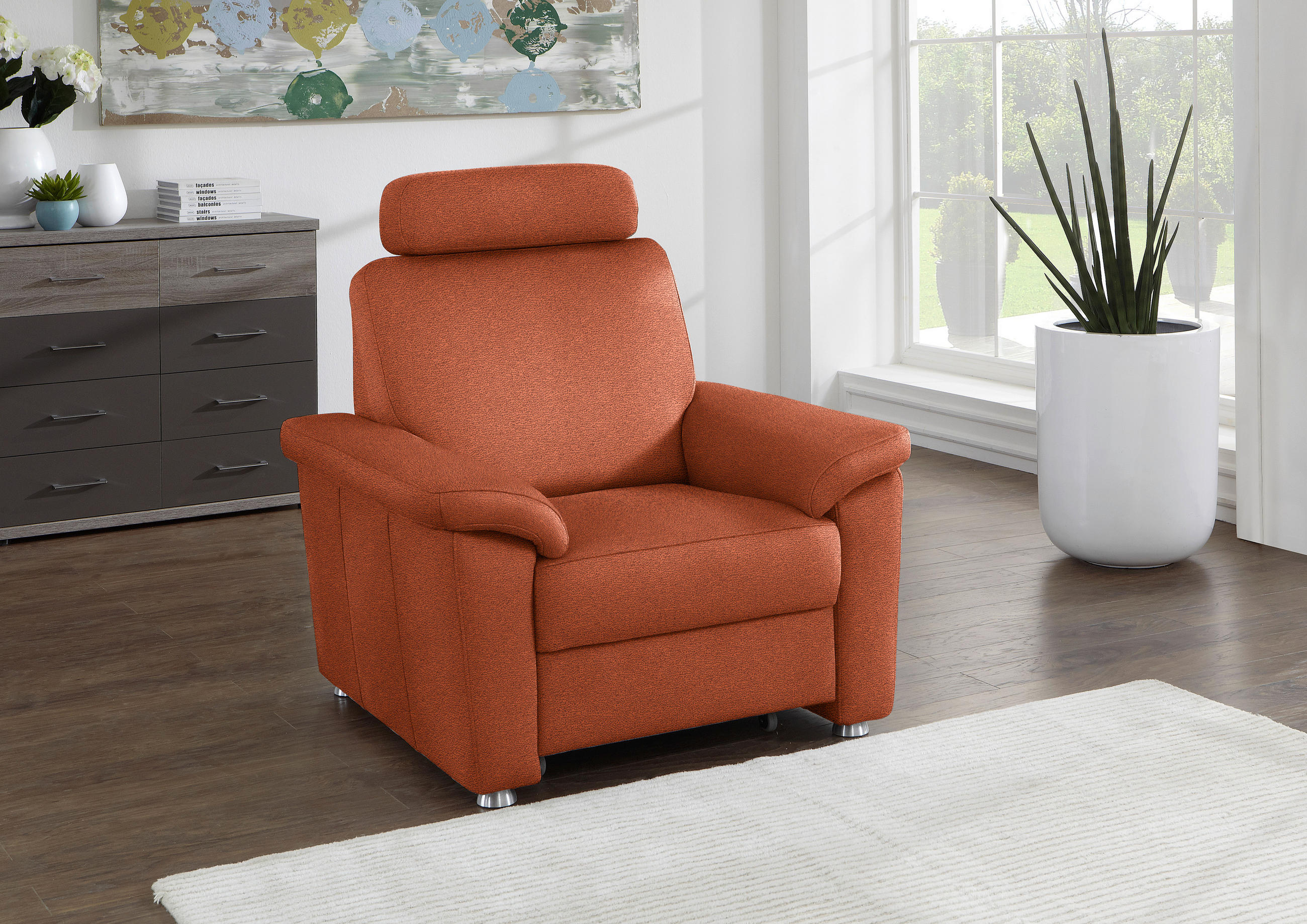 FERNSEHSESSEL in Webstoff Terracotta  - Silberfarben/Terracotta, Konventionell, Textil/Metall (102/91/91-159cm) - Beldomo System