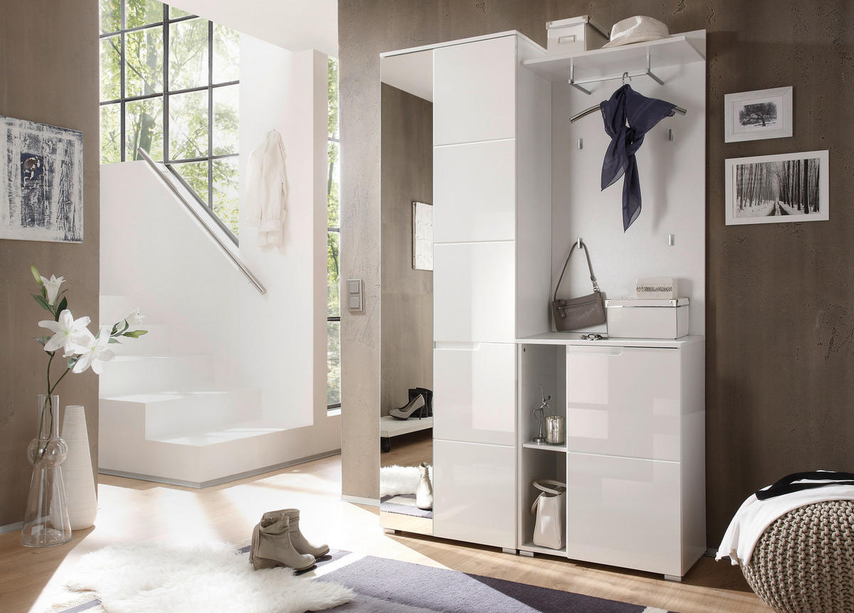 PREDSIEŇOVÝ NÁBYTOK, 120/198/40 cm - biela, Basics, kompozitné drevo/sklo (120/198/40cm) - Xora